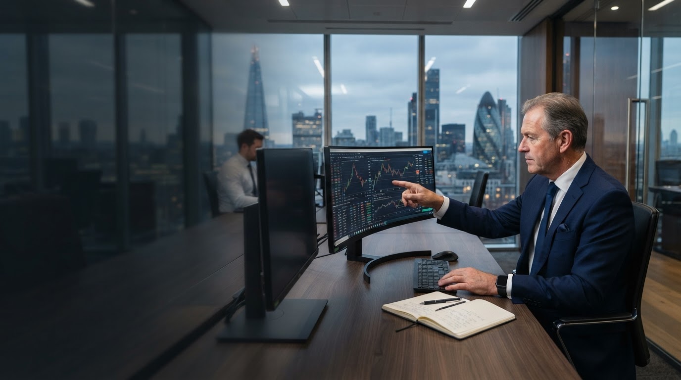 Pilar Finrevoux team analyzing investment data on screens